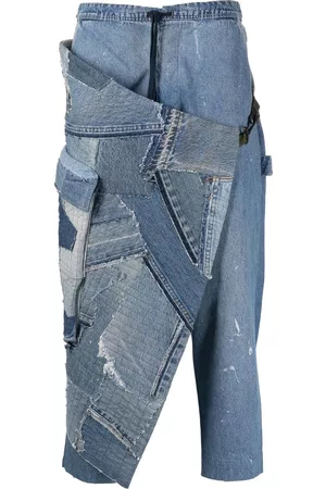 GREG LAUREN Patchwork drawstring-waist tapered jeans