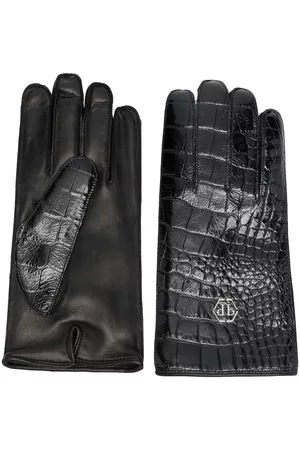 Philipp Plein Crocodile-effect leather gloves