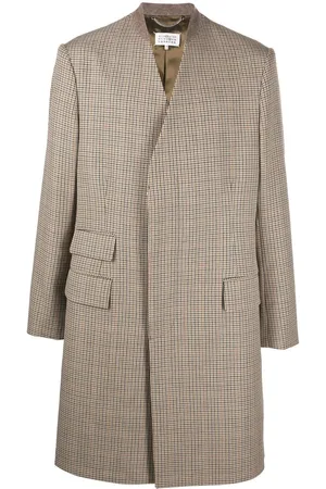 Maison Margiela Herringbone-pattern collarless coat