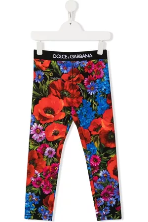 Dolce & Gabbana Menina Calças - Floral-print logo-waist leggings