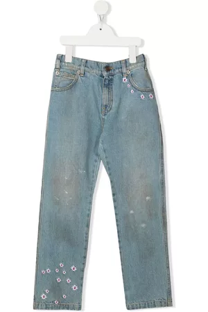 ERL KIDS Floral-embroidered straight-leg jeans