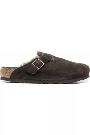 Birkenstock Homem Pantufas - Boston shearling-trimmed suede slippers