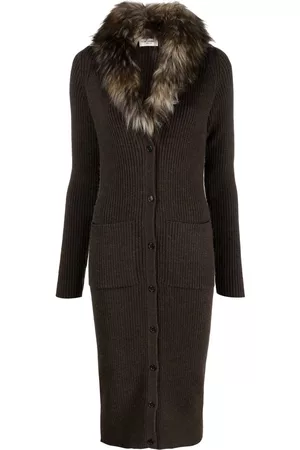 Saint Laurent Faux-fur detail cardigan dress