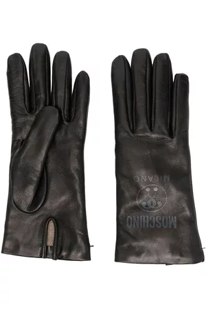 Moschino Mulher Luvas - Logo-print leather gloves