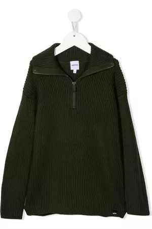Aspesi Kids Menino Pullovers e Camisolas de Malha - Ribbed-knit zip-front sweater