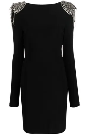 Philipp Plein Crystal-shoulder long sleeve dress
