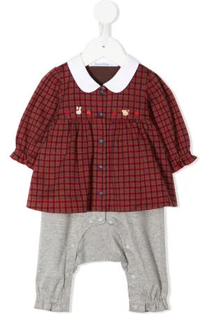 Familiar Check-print long-sleeve dress