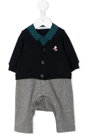 Familiar Embroidered-motif long-sleeve romper suit