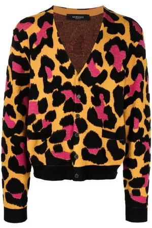VERSACE Homem Cardigans - Leopard-print V-neck cardigan