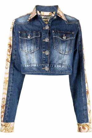 Philipp Plein Baroque-print cropped denim jacket
