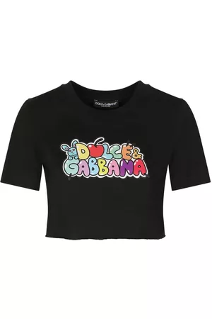 Dolce & Gabbana Mulher T-shirts - Graphic-print cropped T-shirt