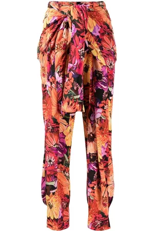 Stella McCartney Mulher Calças Estampadas - Floral-print cropped silk trousers