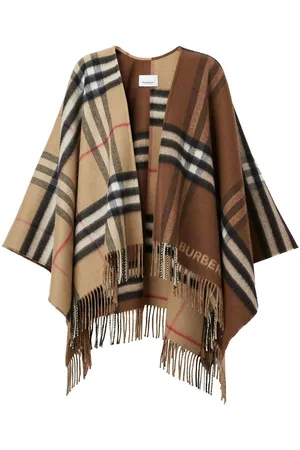 Burberry Contrast check fringed cape