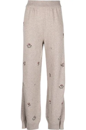 Barrie Floral-embroidered cashmere trousers