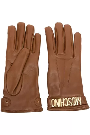 Moschino Mulher Luvas - Leather logo-plaque gloves
