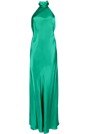 Michelle Mason Backless halter-neck tie gown