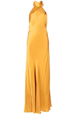 Michelle Mason Backless halter-neck tie gown
