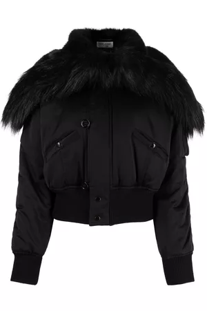 Saint Laurent Mulher Casacos Baseball - Faux-fur trimmed cropped bomber jacket