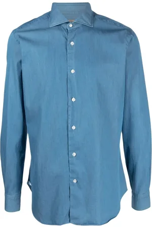 BARBA Spread-collar denim shirt