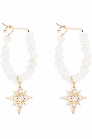 Mizuki 14kt yellow diamond star pearl hoop earrings