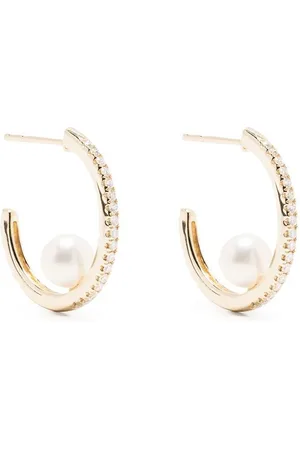 Mizuki 14kt yellow diamond pearl hoop earrings