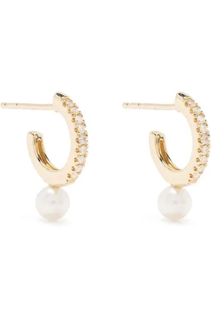 Mizuki 14kt yellow diamond pearl hoop earrings