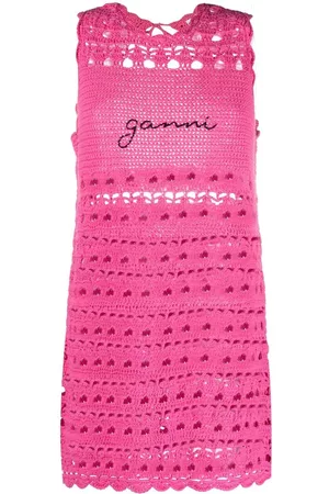 Ganni Logo-embroidered crochet dress