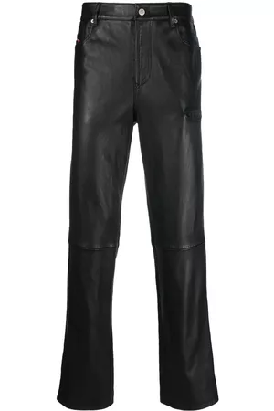 Diesel Homem Calças em Pele - Logo-embossed leather trousers