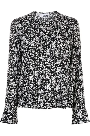 Ganni Floral-print crepe blouse