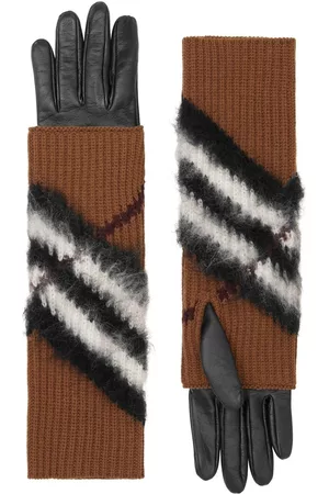 Burberry Chevron-Check Overlay leather gloves