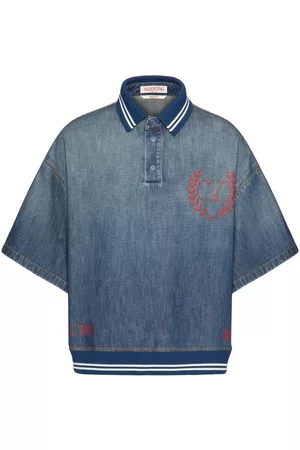 VALENTINO Homem Camisas de Ganga - Logo-print denim polo shirt