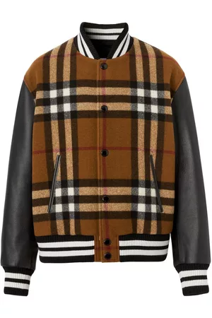 Burberry Checked leather-sleeve bomber jacket