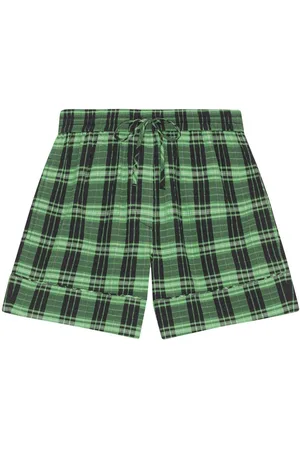 Ganni Plaid-check drawstring shorts