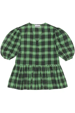 Ganni Plaid-check peplum blouse