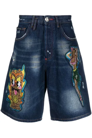 Philipp Plein Patch-detail knee-length denim shorts