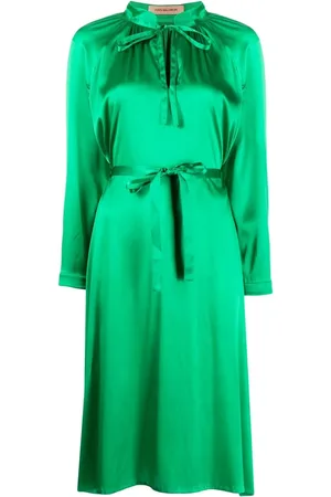 YVES SALOMON Satin-finish tied-waist dress