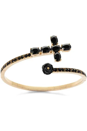 Dolce & Gabbana 18kt yellow Family black sapphire cross and jade rose cuff