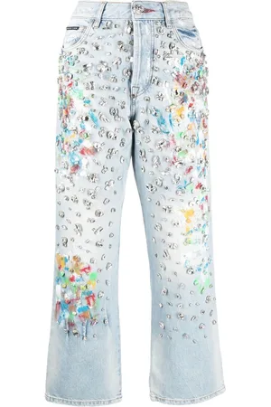 Philipp Plein Cropped rhinestone-embellished jeans
