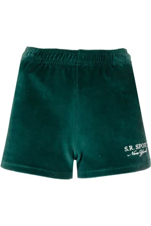Sporty & Rich Embroidered-logo velour shorts