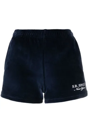 Sporty & Rich Embroidered-logo velour shorts