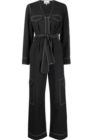 Ganni Belted contrast-stitch jumpsuit