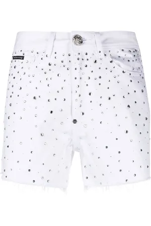 Philipp Plein Crystal-embellished denim shorts