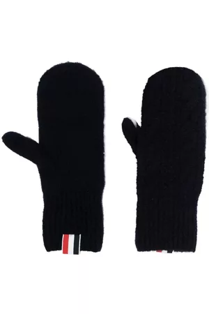 Thom Browne Mulher Luvas - 4-Bar stripe cable-knit gloves