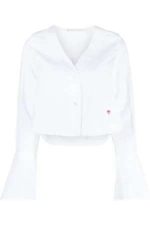 Palm Angels Flute-sleeves cropped cotton shirt