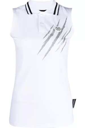 Philipp Plein Mulher Pólos - Scratch-print sleeveless polo shirt
