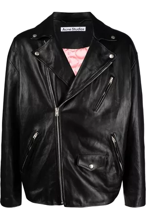 Acne Studios Homem Casacos de Pele - Off-centre zip leather biker jacket