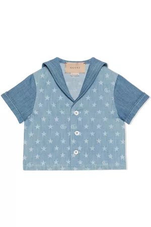 Gucci Star-print sailor-collar denim shirt