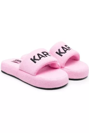 Karl Lagerfeld Embroidered terry-cloth slippers