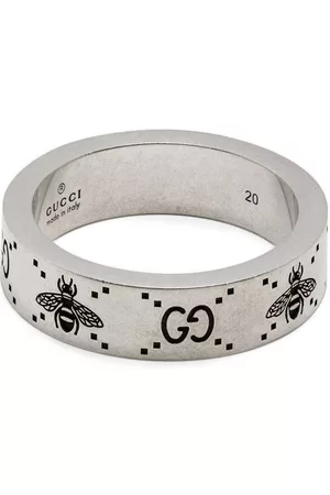 Gucci Homem Anéis - GG and bee engraved wide ring