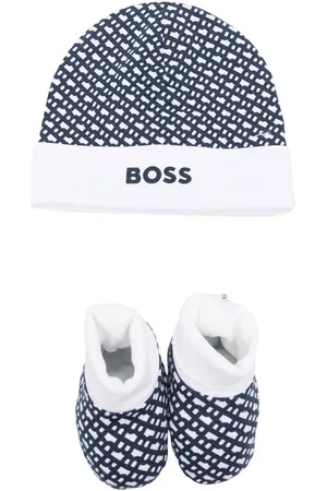HUGO BOSS Monogram-print beanie hat set